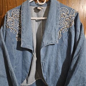 ladies vintage Pado embellished open front denim jacket